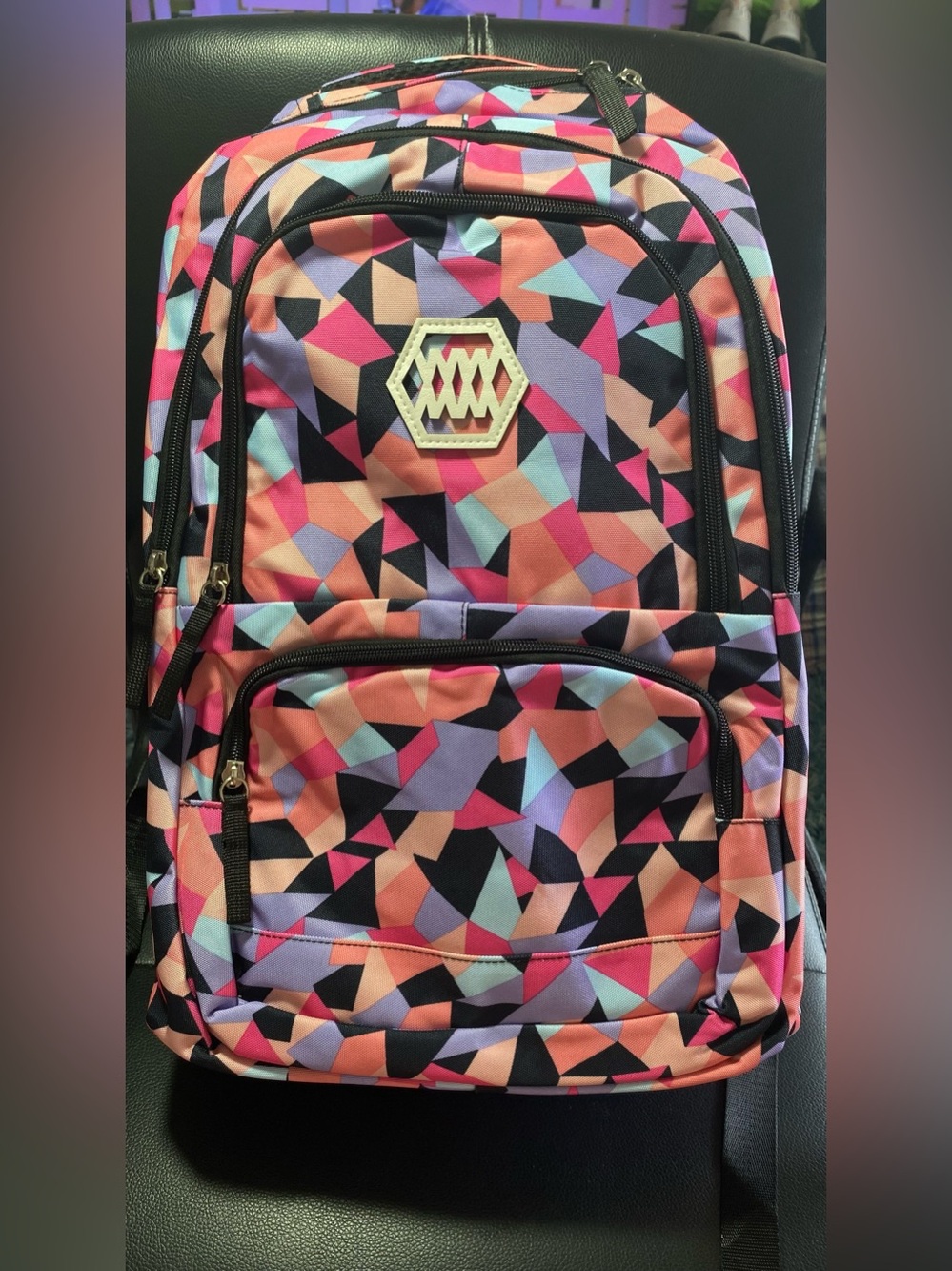 NEW🎉 Ziranu Geometric Vibrant Multicolor Print Backpack